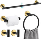 TQKAG Black and Gold Bathroom Accessory Set 5 Pieces, Round Stainless Steel Bath Towel Bar Set 23.6 Inch Towel Racks for Bathroom Wall Mounted by TQKAG