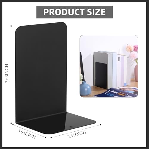 Beeveer 6 Pairs Metal Bookends for Shelves Office Library, Black - Image 2