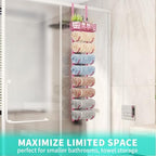HapiRm Towel Racks for Bathroom Storage - 9 Tier Over The Door & Wall Mount Rolled Towel Storage Organizer Holder with Metal Shelf Basket for Small Bathroom, Camper, Rv - Pink, Patented - Image 6