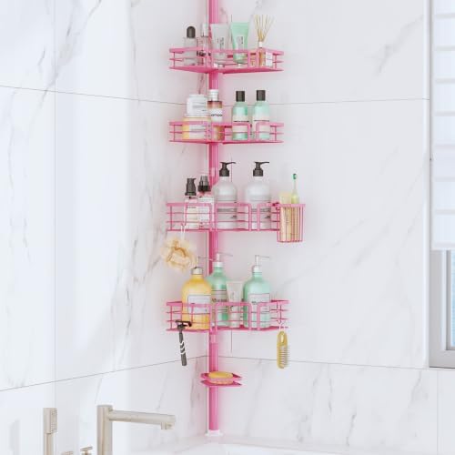 SWTYMIKI Shower Caddy Tension Pole - 4-Tier Corner Shower Organizer, Pink by SwtyMiki-TidyHomeSweetLife