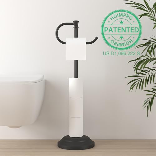 Hoimpro Toilet Paper Holder Stand Free Standing Rolls Storage Matte Black - Image 2