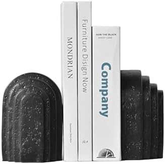 Decorative Bookends for Shelves, Set of 2 Book Ends for Heavy Books, Layered Arch Design Black Bookend by MSUMPTU
