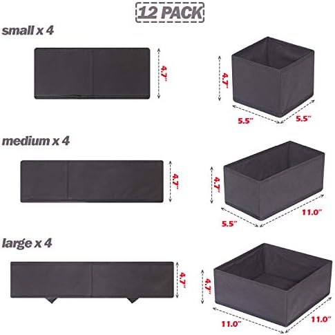 DIOMMELL 12 Pack Foldable Cloth Storage Box Closet Dresser Drawer Organizer Fabric Baskets Bins Containers Divider for Baby Clothes Underwear Bras Socks Lingerie Clothing,Dark Grey 444 - Image 2