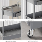 4 Tier Rolling Utility Cart with Drawer, Plastic Storage Organizer Rolling Carts with Wheels Handles Hanging Cups Hooks for Office, Bathroom, Kitchen,Craft Art Room (Grey) - Image 5
