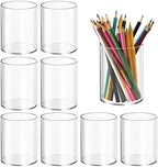 Mototo 8 Pieces Clear Acrylic Pen Holder Round Acrylic Pencil Cup Clear Makeup Bush Holder Acrylic Desktop Stationery Organizer for Office School Home Desk Accessories (8 Pack, Round) by MOTOTO