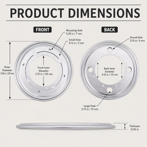 RHBLME 6 Pack 9 Inch Lazy Susan Hardware, 5/16" Thick Turntable Bearings, 1000Lbs Rotating Bearing Plate Heavy Duty Lazy Susan for Rotating Table, Corner Shelves, Book Case, Serving Tray - Image 3
