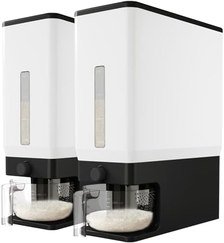 Lifewit Rice Container 29 Lbs, One-Press Dispenser with Measuring Cup 2 Pcs by Lifewit
