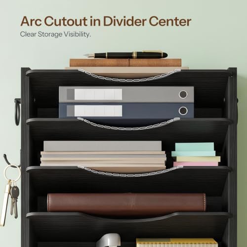 HOOBRO Wall File Organizer, Mail Organizer Wall Mounted, Wooden Literature Organizer, Construction Paper Organizer with Drawer Storage and 2 Hooks, for Office, Classroom, Home, Black BK14WF01 - Image 5