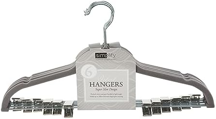 Simplify 24 Pack Velvet Hangers with Clips | Skirt and Pants | Slim Space Saving | Closet Organization | Non-Slip | Prevent Creases | Swivel Neck | Durable | Grey - Image 5