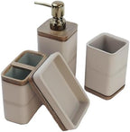 Hymmah Leather Pattern Design Bathroom Accessories Set,Farmhouse Bathroom Decor,4 Pcs Resin Gift Set Apartment Necessities, Contain Cotton Swab Jar,Soap Dispenser,Tumbler，Soap Dish/Tray - Image 3