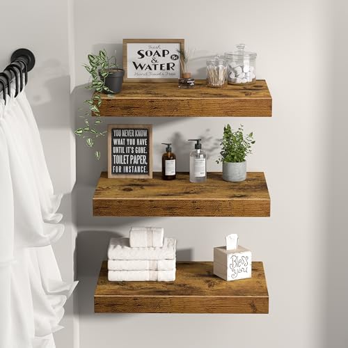 QEEIG 10" Deep Floating Projector Shelves Under TV Shelf (Brown, Set of 3) - Image 2