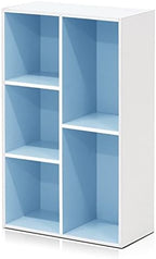 Furinno LUDER Book Shelf, 5-Cube Bookshelf, Reversible Bookcase, 9.4 x 19.5 x 31.5, Easy Assembly, for Living Room, Bedroom, Home Office, White/Light Blue by Furinno-FitsYourSpaceFitsYourBudget