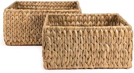 Eyely KSB1008A-2SET Nathan Rustic Minimalist Hand-Woven Hyacinth Nesting Wicker Storage Shelf Baskets with Handles, Seagrass Containers for Decoration in Living Room, Natural - Image 2