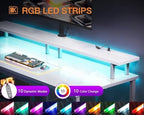 ODK 48 Inch Gaming Desk with LED Lights & Storage Shelves, White - Image 4