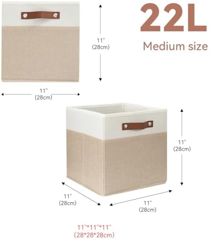 SNWDN 6 Pack Collapsible Fabric Storage Baskets with Handles (White/Beige 11x11x11 Inches) - Image 2