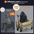 Originsure 110L Portable Collapsible Wagon Cart, 360lbs Heavy Duty, Khaki - Image 4