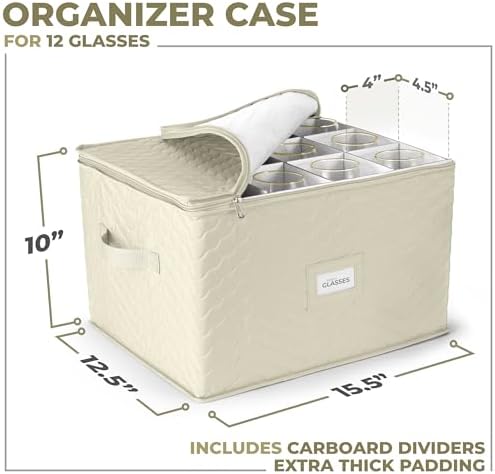 Sorbus Stemware Storage Containers, Divided Case (Quilted Stemware, Beige) - Image 2
