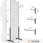 Bonnlo 2' x 6' Standing Grid Panel Tower, Thicker 5mm Wire, 180 LBS Weight Capacity Grid Wall with T-Legs, Grid Rack for Retail Display with Extra Hooks (2) - Image 3