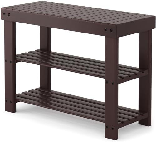 Sweetcrispy 3-Tier Shoe Rack Bench for Entryway, 27 Inches, Brown by Sweetcrispy