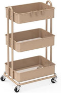 Simple Houseware 3-Tier Heavy Duty Metal Utility Rolling Cart, Khaki by SimpleHouseware