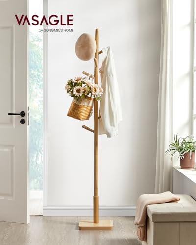 VASAGLE Solid Wood Coat Rack, Free Standing, 8 Hooks, 3 Height Options - Image 2