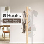 Aliphon Wooden Coat Rack Stand, Freestanding Coat Rack with 8 Hooks, 3 Adjustable Size Coat Tree for Hats, Coats, Scarves bags, Coat Hanger Stand Used in Bedroom/Office/Entryway,2 PCS (Natural) - Image 2