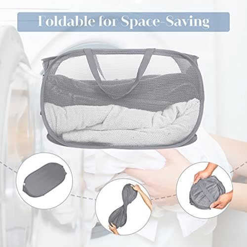 4 Pack Collapsible Laundry Baskets, Foldable Laundry Basket with Pocket, Durable Pop Up Hampers, Reinforced Handles Dirty Clothes Hamper for Laundry, Bedroom, Bathroom, Dorm, Travel or Camping Grey - Image 4