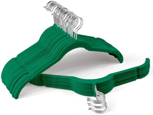 Velvet Hangers 30 Pack, Non-Slip Slim Felt Clothes Hangers Emerald Green by Sishynio