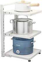 Heavy Duty Pan Rack, Pot Lid Rack, Kitchen Cabinet Pantry Cookware Organizer Rack Holder with 3 Adjustable Dividers, White Pots and Pans Organizer by AIYoo