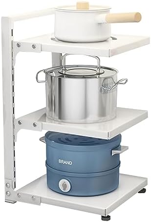 Heavy Duty Pan Rack, Pot Lid Rack, Kitchen Cabinet Pantry Cookware Organizer Rack Holder with 3 Adjustable Dividers, White Pots and Pans Organizer by AIYoo