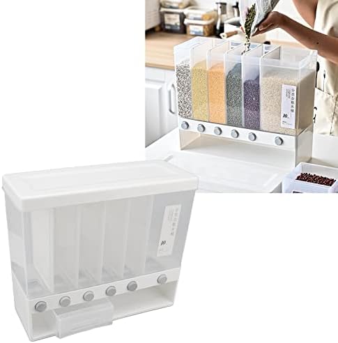 Divided Rice and Cereal Dispenser 6 Grid Food Storage Containers Grain Storage Box Household Food Dispensers 10L Capacity Suitable for Rice Beans Wall Mounted Dry Food - Image 3