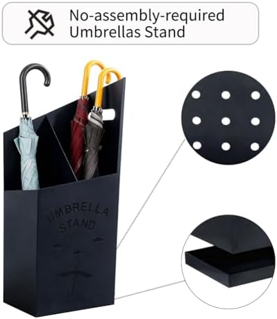 9.84" D x 7.87" W x 23.62" H Detachable Base Umbrella Stand - Elegant Raindrop Design, Water Collection Tray, Gold/Black Finish, Durable Home & Office Organizer - Image 7