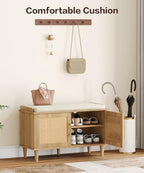 Akxomel 31.5" Rattan Shoe Storage Bench 2 Doors Wooden Entryway Bench Oak - Image 5
