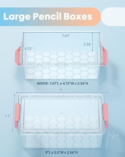 BiuLeon 8 Pack Large Pencil Box Set, Plastic Clear Pencil Case Marker Organizer, Crayon Box Craft Organizers, Stackable Storage Containers with Lid for Pen, Art and Craft Supplies(Color) - Image 2