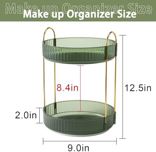 shuang qing Rotating Makeup Organizer for Vanity, High-Capacity Skincare Make Up Storage Perfume Organizers Cosmetic Dresser Organizer Countertop 360 Spinning (Green, 3 Tier) - Image 2