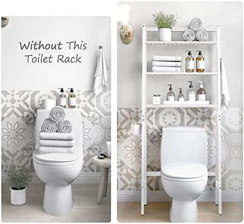 MallKing Over The Toilet Storage, Wooden 3-Tier Over-The-Toilet Rack Bathroom Space Saver Organizer, Freestanding Above Toilet with Toilet Paper Holder and Hooks (White) - Image 6