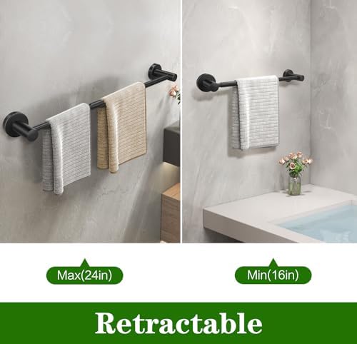 10pcs Matte Black Retractable Bathroom Hardware Set, - Image 2