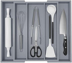 Large Kitchen Utensil Drawer Organizer - Expandable 5 Slots Cooking Utensil Organizer Multipurpose Silverware Organizer for Storage Repair Tools, Painting Tools W13.7"-19.9" x L17.6" X H2.5" (Grey) by WUSHIZHUHUN
