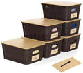 6 Pack Plastic Storage Baskets,Brown bamboo lid storage Box by WRRLORS