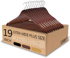 Urby Extra Wide Hangers for Plus Size Clothes, 19 Inch, Walnut Wood, 10pk by Urby