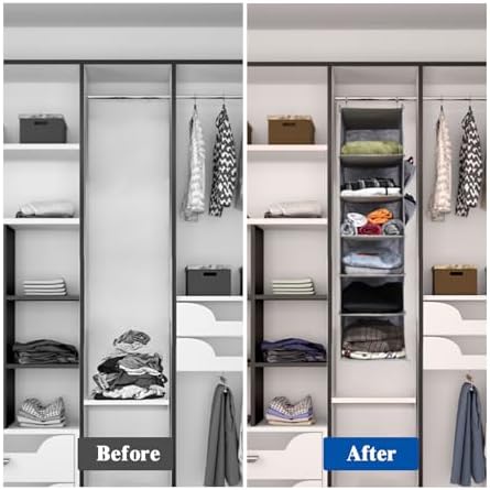 2 Packs Hanging Closet Organizer, 6-Shelf Closet Organizers and Storage with Side Pockets, Collapsible Hanging Shelves for Closet & RV & College Dorm,Black - Image 5