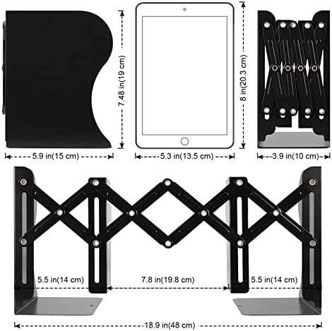 2 Pack Adjustable Metal Book Ends for Heavy Books, Extends Up to 19", Black - Image 2