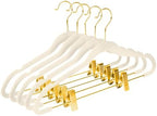 MIZGI Premium Velvet Pants Hangers with Adjustable Clips (Pack of 30) Slim Skirt Hangers- Non Slip Felt Outfit Dress Hangers Ivory - Gold Hooks,Space Saving Shirt Clothes Hangers by MIZGI