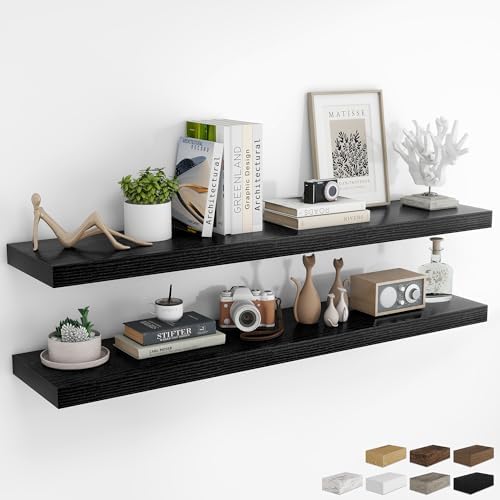 RICHFOCUS Long Floating Shelves for Wall 2Pack, Black, 55" Lx8 D by RICHFOCUS