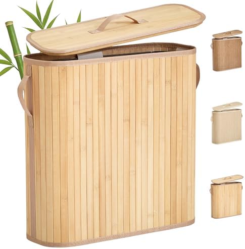 Bamboo Toilet Paper Storage Basket with Lid & Handle - 32L Large Capacity Handwoven Bathroom Organizer for 16 Rolls - Sturdy Stand Holder for Toilet Paper Organization, Natural by Unknown