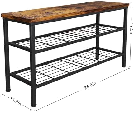 3-Tier Metal Shoe Rack with Wood Top - Durable & Space-Saving Shoe Organizer,Industrial Shoe Organizer Shelf Bench Storagefor Closet Entryway, Bedroom & Hallway - Bronze + Black 28.5 W × 18" H - Image 3