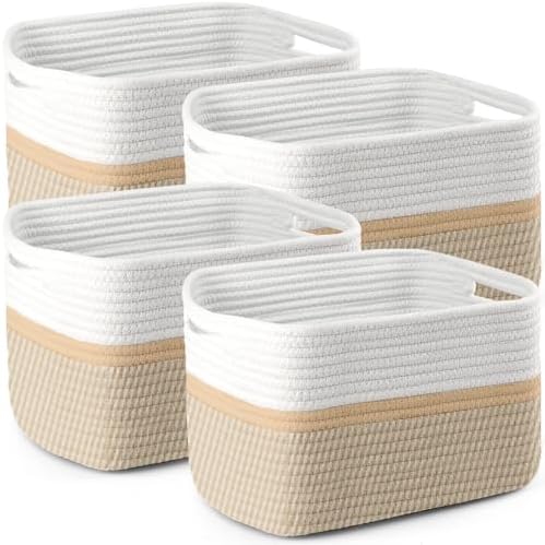 4 Pack Storage Baskets for Organizing, 11''Lx9''Wx8''H Woven Baskets for Storage Toys, Towels, Books, and Clothes, Cotton Rope Basket for Shelves with Handle by Unknown