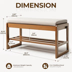 Shoe Rack Bench with Cushion, 2-Tier Entryway Bench with Storage for Front Entrance, Hallway Living Room Bedroom (Brown, 39.4") - Image 2