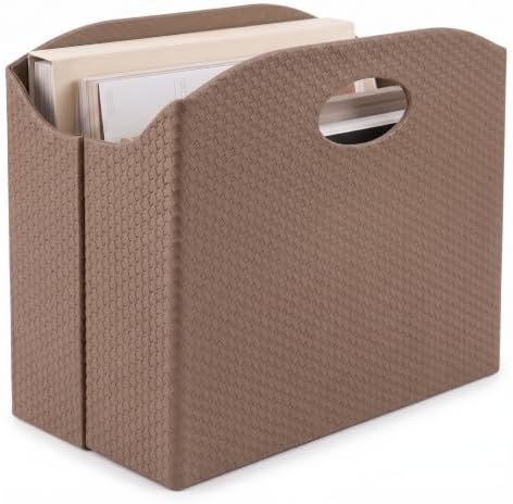 BLU MONACO Magazine Holder - Woven Leather Magazine Basket with Handles - Stylish Rack for Floor or Table - Perfect for Coffee Table, Side Table, Living Room, Reception Desk, or Bathroom (Mushroom) by Blu_Monaco