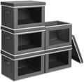 Homsorout Stackable Storage Bins with Lids - Large Decorative Basket with Lids, Fabric Foldable Closet Organizer Bins, Shelf Organizer for Living Room, Dorm, 5 Pack, Dark Grey by Homsorout